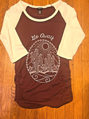 Rue 21 Cactus Shirt Women's Small Half Sleeve Maroon White Round Neck Go Away