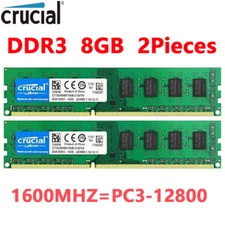 CRUCIAL DDR3 1600MHz 16GB (2x 8GB) PC3-12800 Desktop 240pin DIMM Memory RAM 1.5V