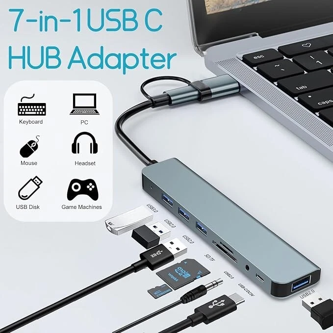 USB C Hub 8 in 1 USB 3.0 Verteiler Splitter TV Notebook Laptop Smartphone - Bild 2 von 4