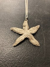 Large Pewter Starfish Necklace Pendant On Silver Colored Chain