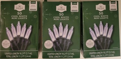 3x Cool White LED Mini Christmas String Lights Green Wire 50 Ct Holiday Time 10'