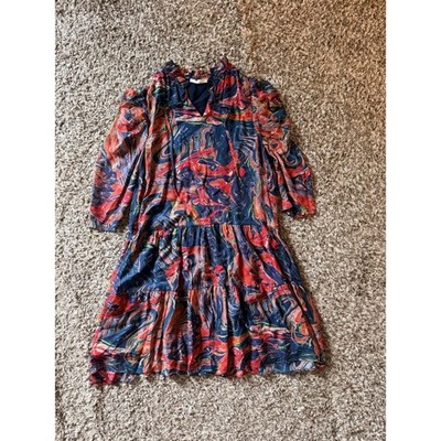 Caballero Sample Abstract Print Tiered MiniDress | Ruffle Neck | Boho, size S