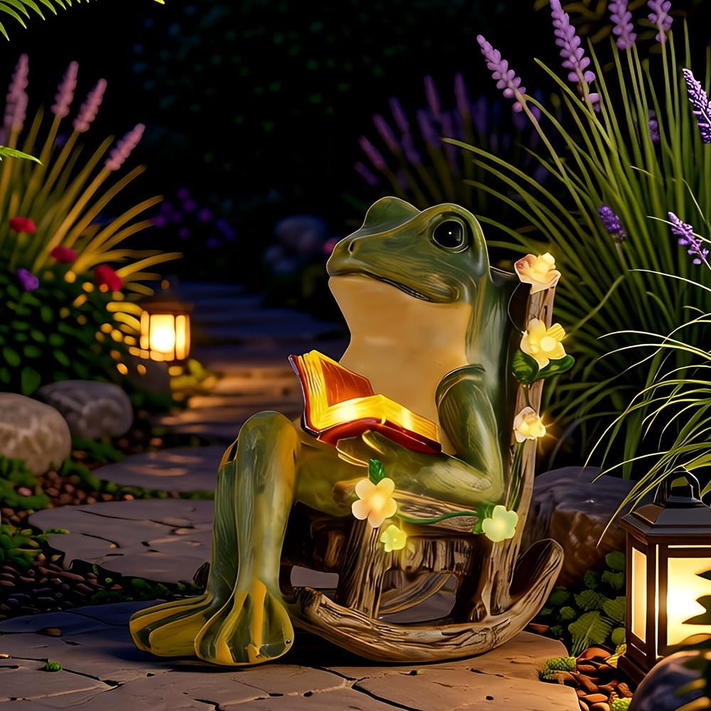 Garden Ornaments Outdoor Solar Frog Statues, Solar Garden Statues Miniature Frog