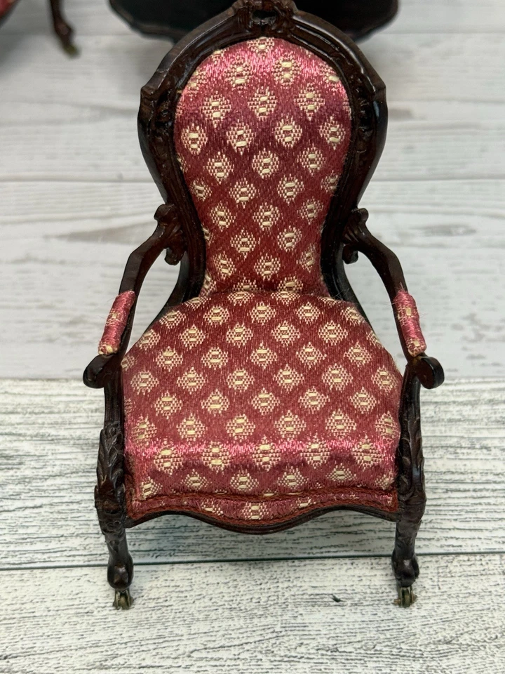 Bespaq 2:12 Dollhouse Miniature Silk & Wood Victorian Living Room 6 Piece Set - Image 3 of 4