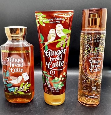 Bath & Body Works Gingerbread Latte 3 Pc Set Mist Cream Shower Gel New