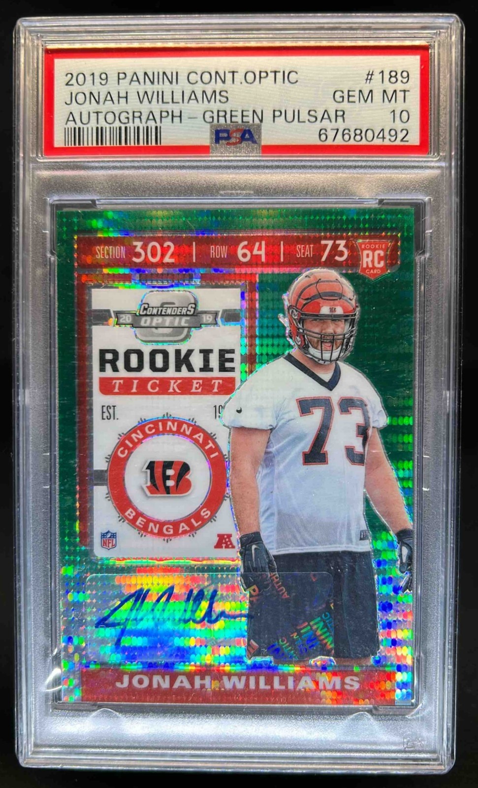 Jonah Williams Panini Contenders Optic #189 Autograph Green Pulsar
