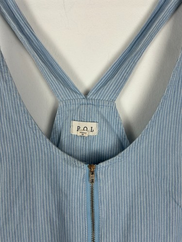 POL Romper Dress Large Woman L Boho Pockets Blue White Stripe Embroidered Floral - Picture 3 of 3