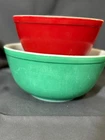 Vintage Pyrex Nesting Mixing Bowls Red & Green Set of 2 Oven Glass Kitchen