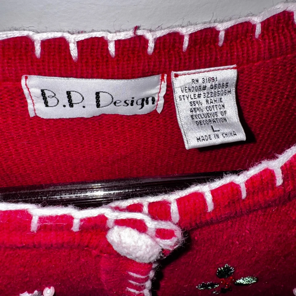 Vintage B.P. Cárdigan Suéter Navidad Diseño Mujer Rojo Muñeco de Nieve Copo de Nieve L Foto 2 de 4