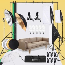 45W Photography Video Studio Lighting Kit Background Stand Set 3 x 33" Umbrella
