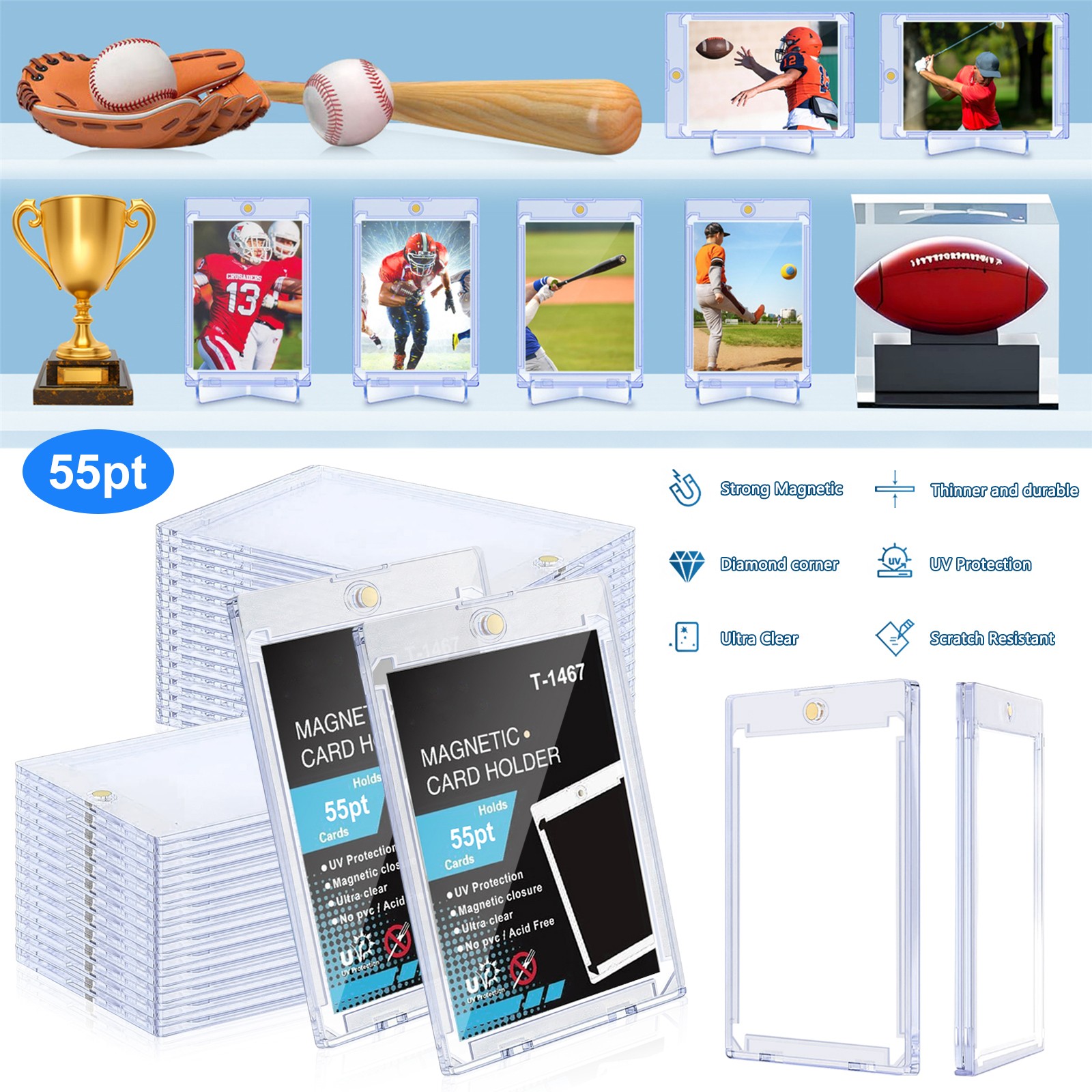 Slim Magnetic Card Holder 35-180pt One Touch for Trading Cards, Baseball Cards
