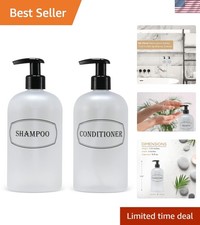 16 oz Shampoo and Conditioner Refillable Empty Plastic Pump Bottle Dispenser ...