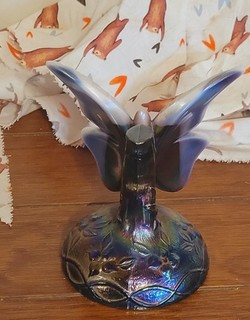 Vintage Fenton Iridescent Amethyst Carnival Glass Butterfly On A Branch