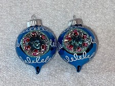 Christmas ornaments set of 2 glass Radko Shiny brite indent balls blue back