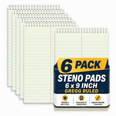 1InTheOffice Steno Pads Spiral 6x9, Spiral Note Pad, Gregg Ruled Spiral Notep...