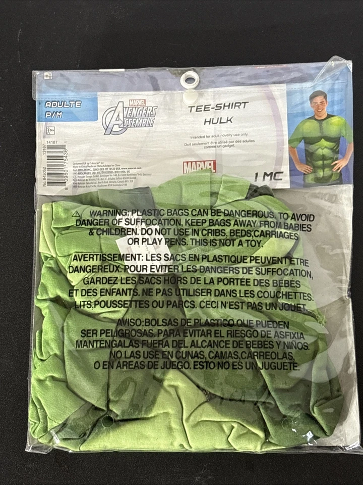 Adult 14+ S/M Hulk T-Shirt Marvel Avengers Assemble Costume Novelty Use - Image 2 of 2