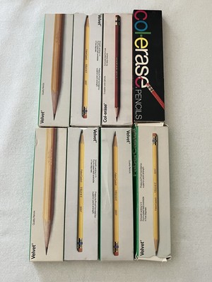 Lot Of 8 Vintage Pencil Boxes        Col-Erase & Faber Castell Velvet Brands