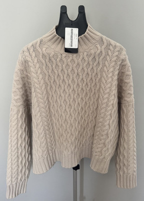 Weekend Max Mara Cable Knit Sweater Women's Size M Beige Mock Neck NWT $515