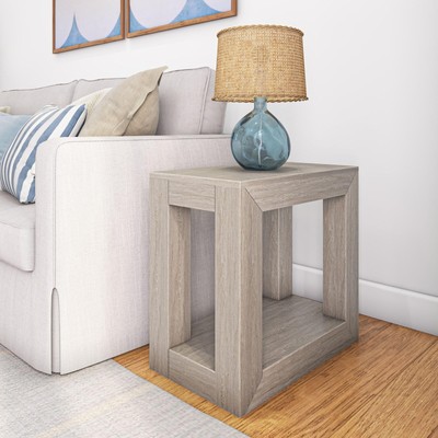Modern Rectangular Side Table with Shelf, 25'', Solid Wood Narrow End Table fo...