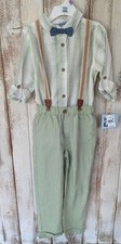 New Little Lad 4 pc Shirt Pants Bowtie Suspenders Set Boy's Size 5t GREEN