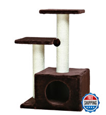 TRIXIE Valencia Cat Scratching Post Condo, 2 Platforms, Dangling Toy, Brown