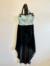 Vintage Y2K High Low Hem Sequin Prom Dress Tie Halter Neck Juniors Large Fairy