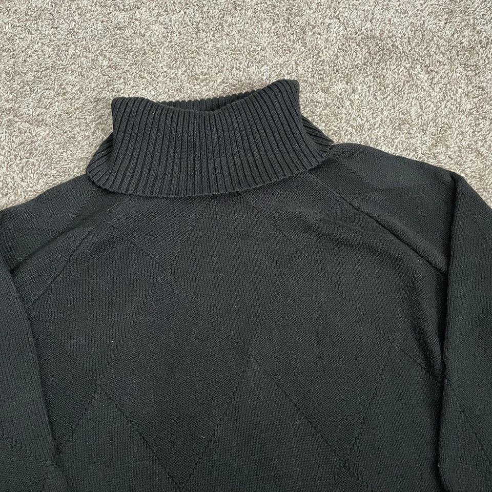 Suéter Banana Republic Para Hombres XL Negro Argyle Grueso Pescador Cuello Alto Tejido Foto 2 de 4