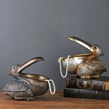 Bronze Pelican Storage Figurine Resin Bird Ornament Key Jewelry Entryway Decor