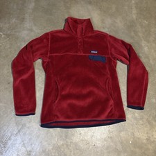 Patagonia Womens Polartec Fuzzy Snap T Fleece Pullover Size M Medium Red Snap-T