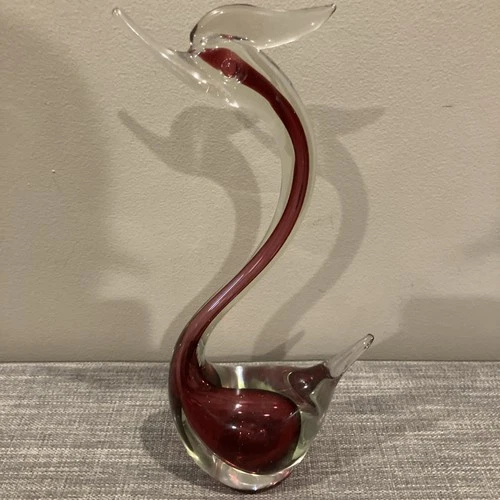Vintage Murano Art Glass Mid Century Purple Swan 11”