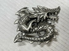 Vintage Y2K Large 3D Pewter Sculpted Dragon Men's Belt Buckle Chinese