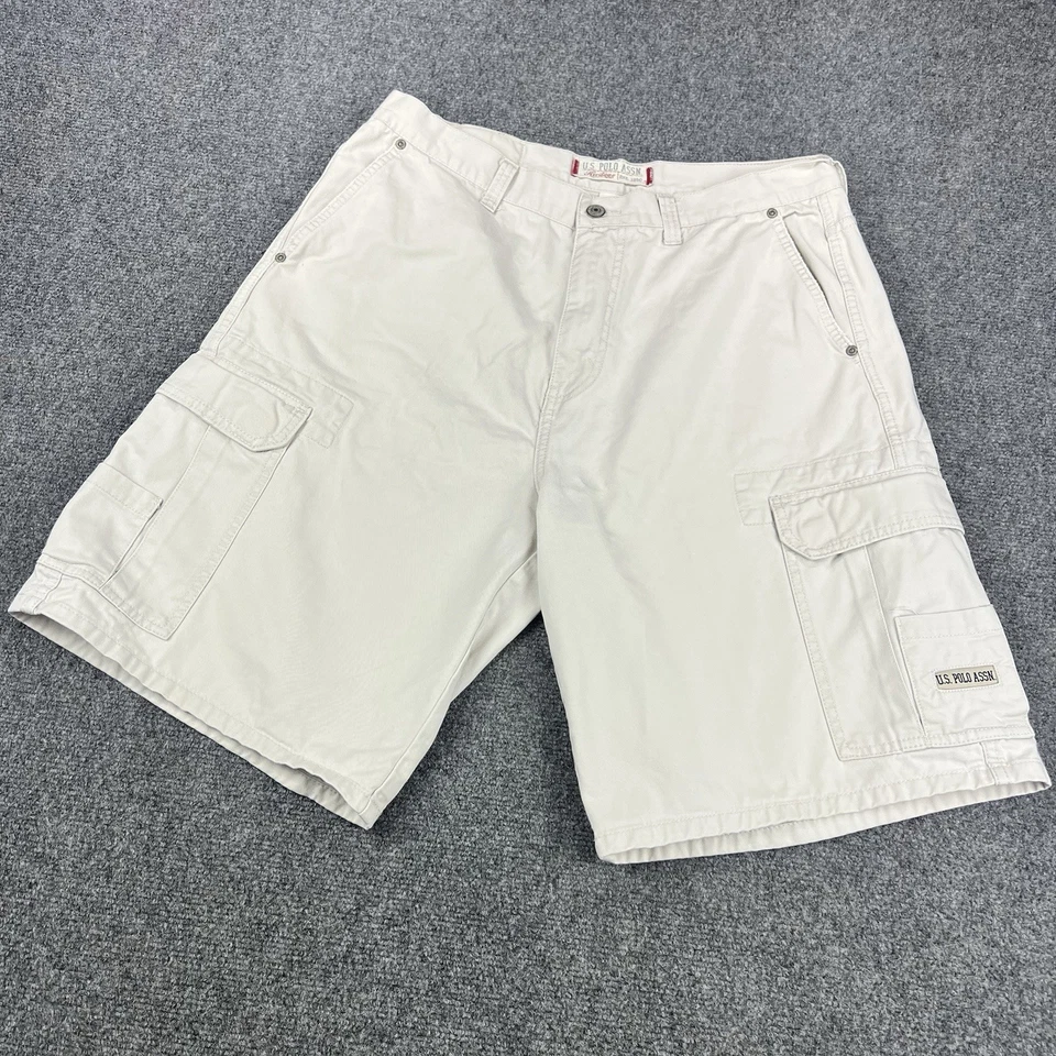 Pantalones Cortos Carga U.S Polo Assn Para Hombres 34 Caqui Beige Botón Sueltos Anchos Hip Hop Y2K Foto 2 de 4