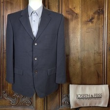Joseph  Feiss Blazer Jacket Mens 40S Navy Check Ventless 3 Button Wool