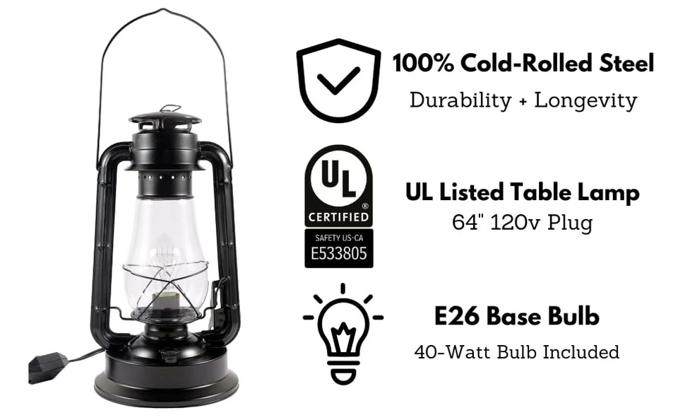 Lámpara de mesa linterna rústica de granja regulable Edison bombilla línea atenuador de cable - L... Foto 3 de 4