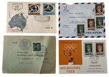Lot 4 enveloppes et cartes postales, timbres Jeux olympiques d'été de Melbour...