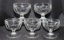 Set Of 5 Vintage Glass Dessert Ice Cream Dessert Berry Sherbet Cups - 6 Panel