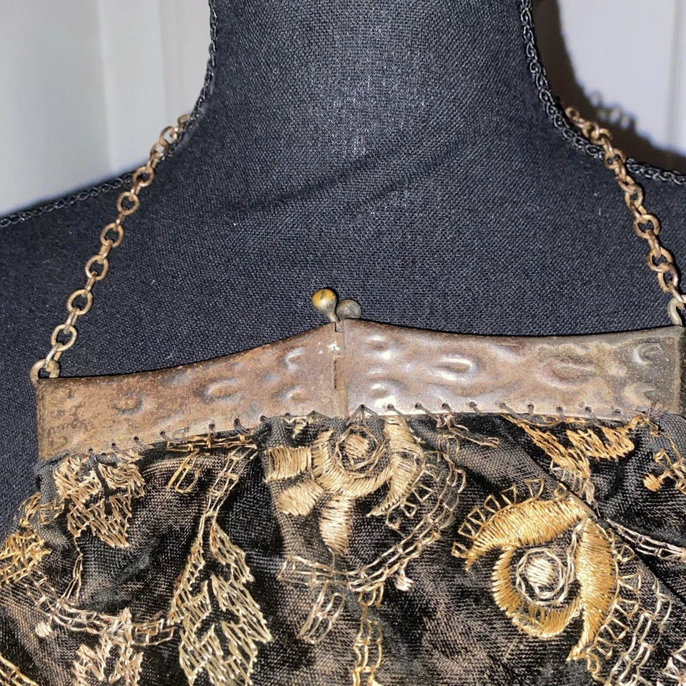 Antiguo Vintage Años 20 30 Terciopelo Floral Otoño ~ Bolso Monedero Joyas Cierre Triángulo Foto 3 de 4