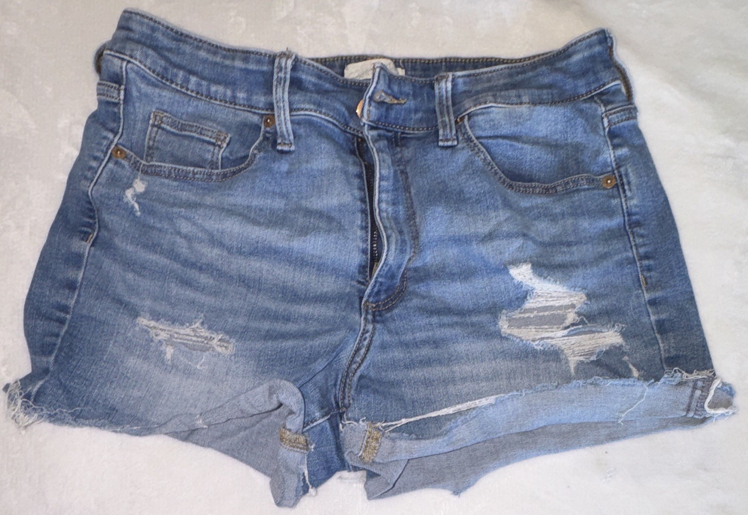 American Eagle 0 Blue Light Wash High Rise Denim Cut Off Shorts Distressed