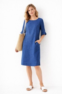 Boden 100% Linen Blue Shift Dress Pockets Coastal Chic Preppy Luxury Size 4  | eBay