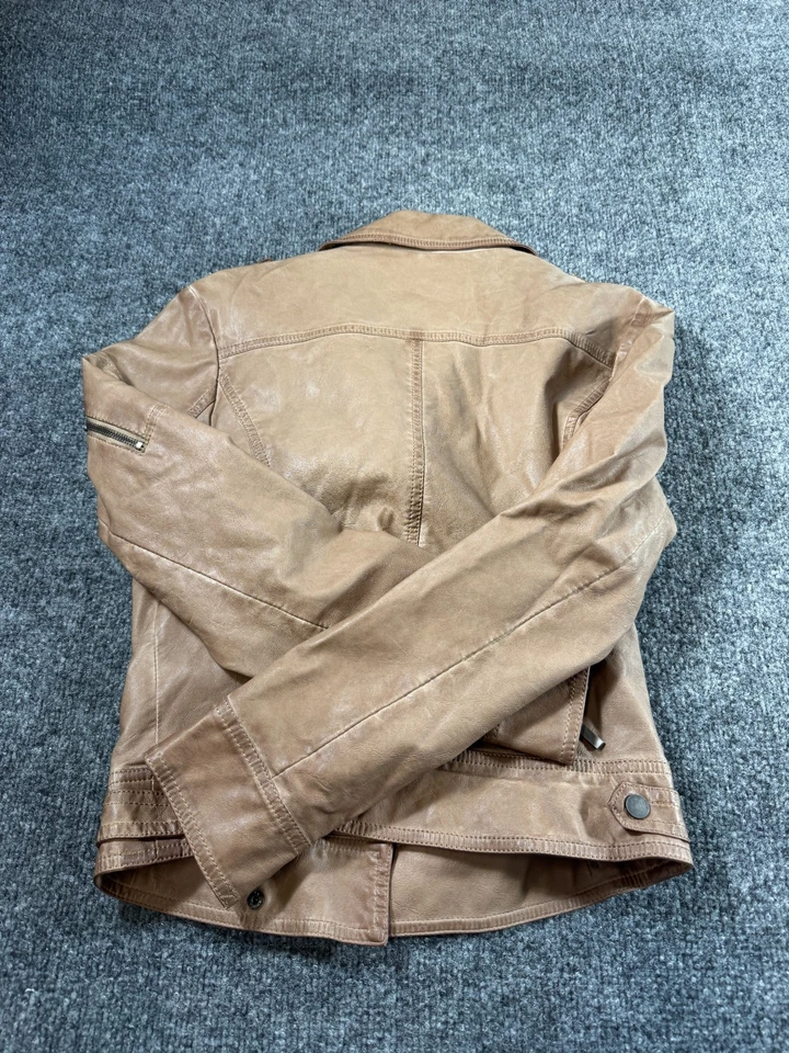 XXI Chaqueta Mujer Medio Tostado Imitación Cuero Muesca Solapa Cremallera Completa Chaqueta Motocicleta Foto 2 de 4