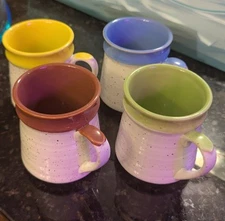 Vintage Speckled Pottery Mugs-Set Of 4, 4 Colors-Stackable-Made In Japan