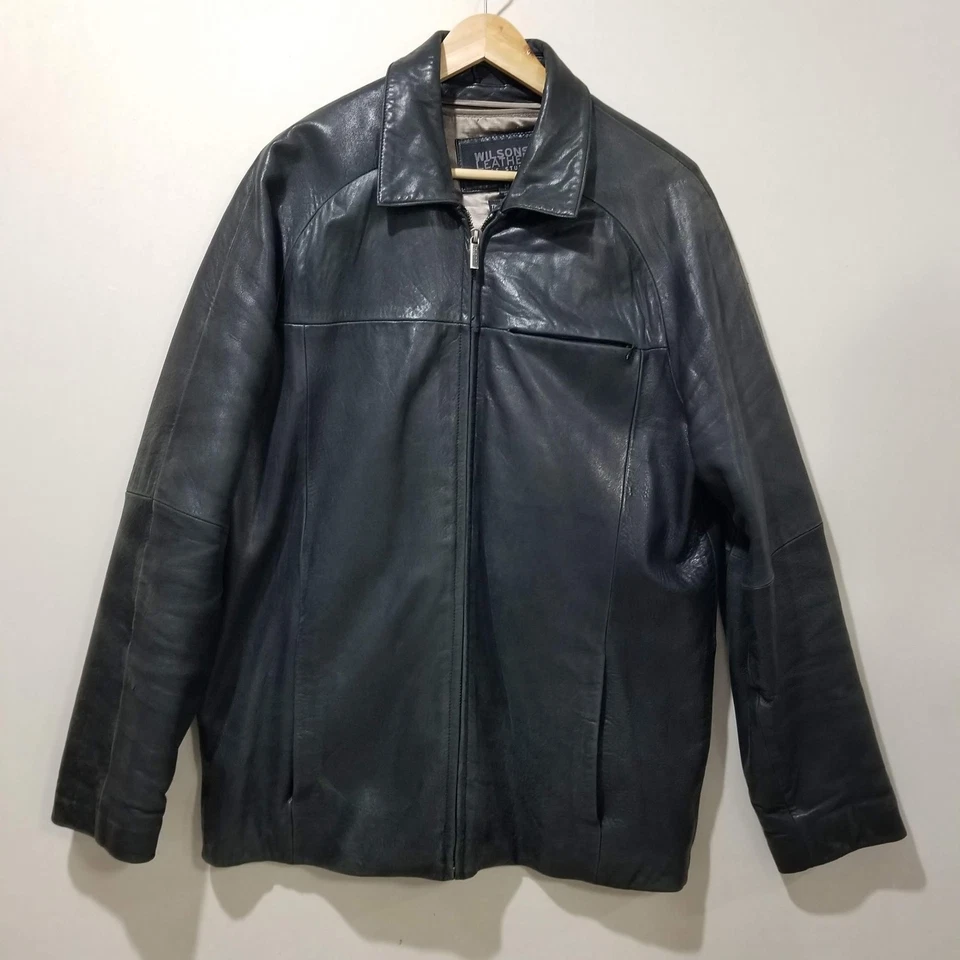 CHAQUETA DE CUERO WILSONS DE COLECCIÓN Para Hombre Mediana Negra Pelle Studio Forro Extraíble