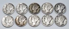 Lot of 10 90% Silver Mercury Dimes Junk Silver $1.00 face Average Circulated
