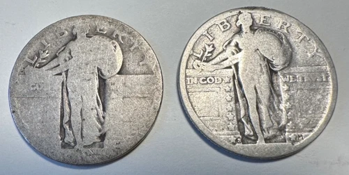 2 Standing Liberty 90% Silver Quarters No Dates No Reserve