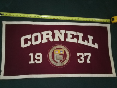 Vintage Cornell University 1937 Wool Felt Leather Pyrography Banner VGC 17 by 34