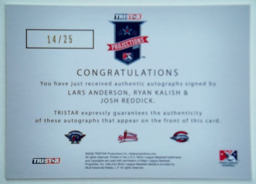 2008 Tristar JOSH REDDICK Ryan Kalish LARS ANDERSON Triple Auto RC SP #/25 - Picture 2 of 2