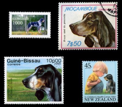 GRAND BLEU DE GASCOGNE GREAT GASCONY BLUE HOUND Postage Stamps x 4 - Post Free