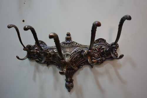 Antique Rare Hat & Clothes Rack Coat Hanger Hook Five Arms Solid Brass - Picture 8 of 13