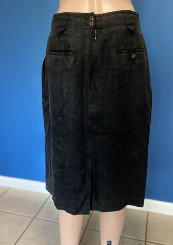 Liz Claiborne Black Lined Linen Skirt Size 14 Pockets Missing Button Office Work - Picture 3 of 18