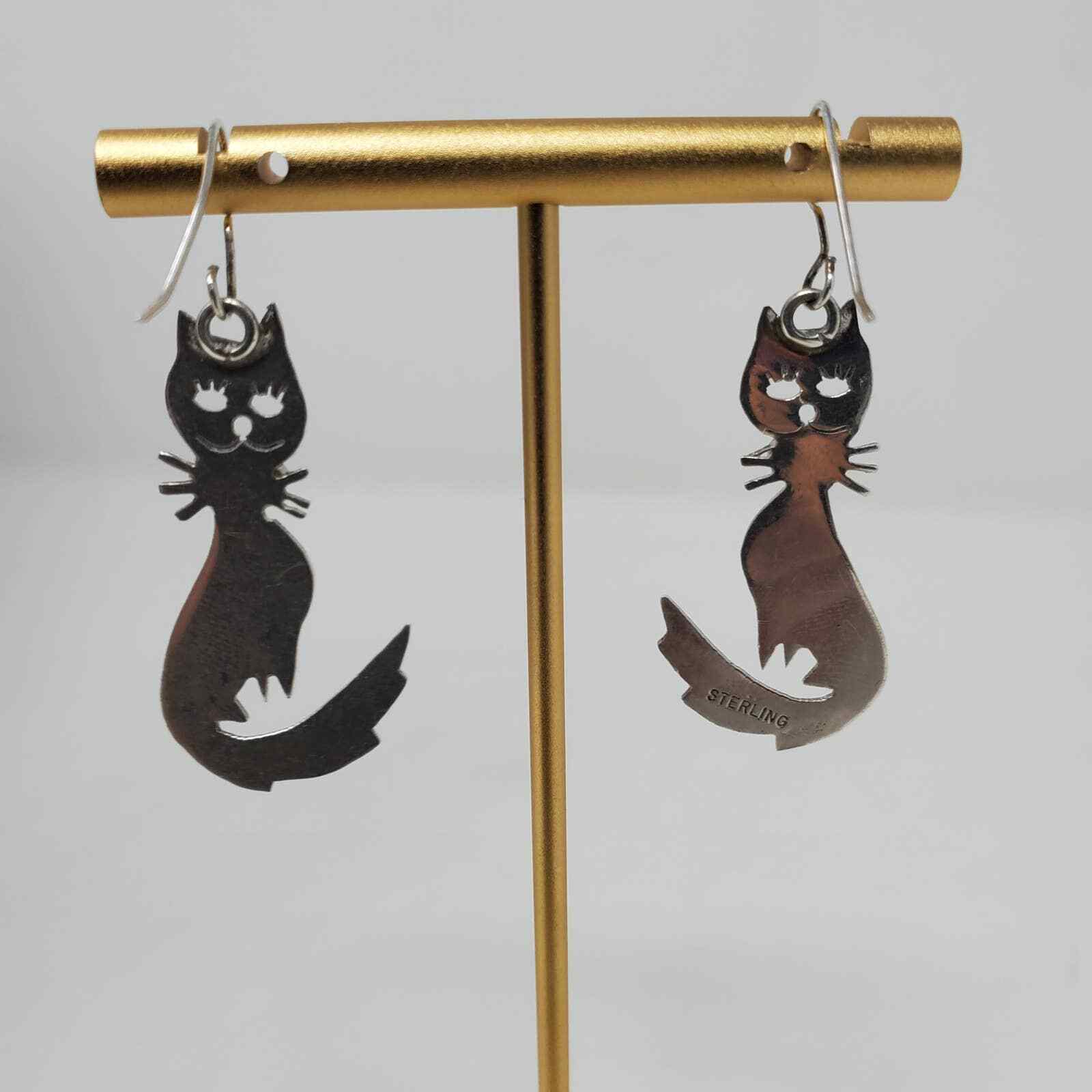 Sterling Silver Gemstone Dangle Cat Earrings Jewe… - image 3
